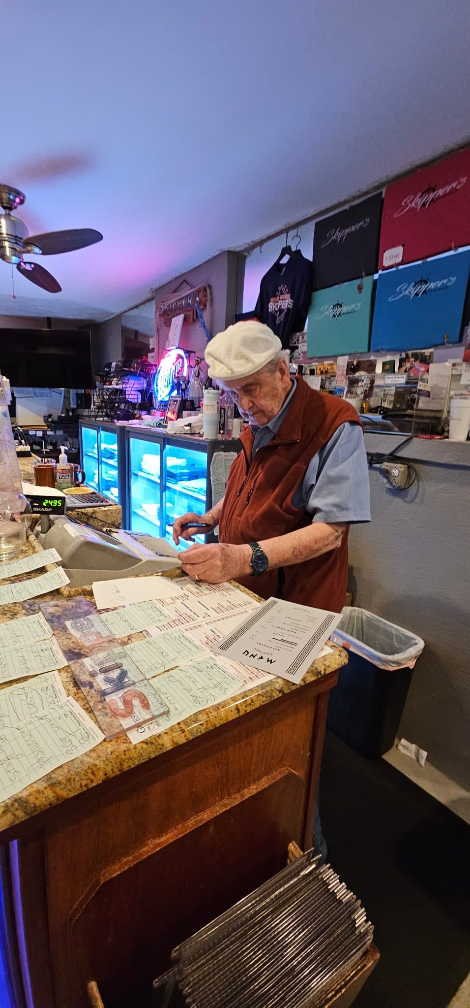 Working the counter at Skipper's